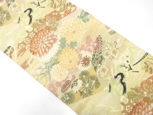 アンティーク　色紙に菊・唐松・梅模様織り出し丸帯（材料）